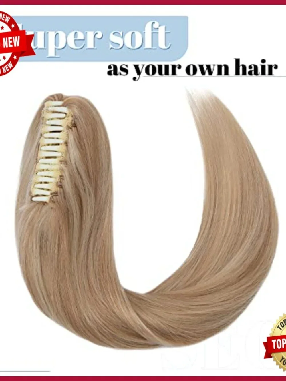 14 Inch Human Hair Ponytail Extension Clip in Long Straight 105g